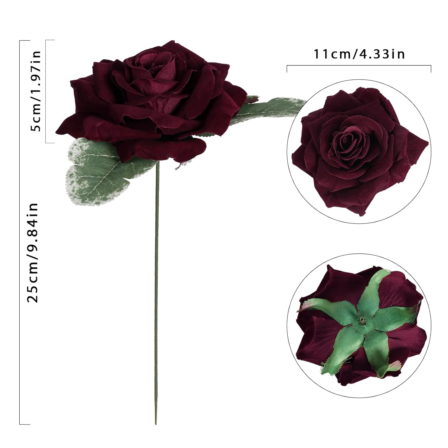 Burgundy Roses 16Pcs Artificial Velvet Roses Maroon Flowers 4.3" Burgundy Fake Flowers Dark Red Roses For Wedding Bouquet Flowers For Floral Centerpieces Home Party Decor (Burgundy)