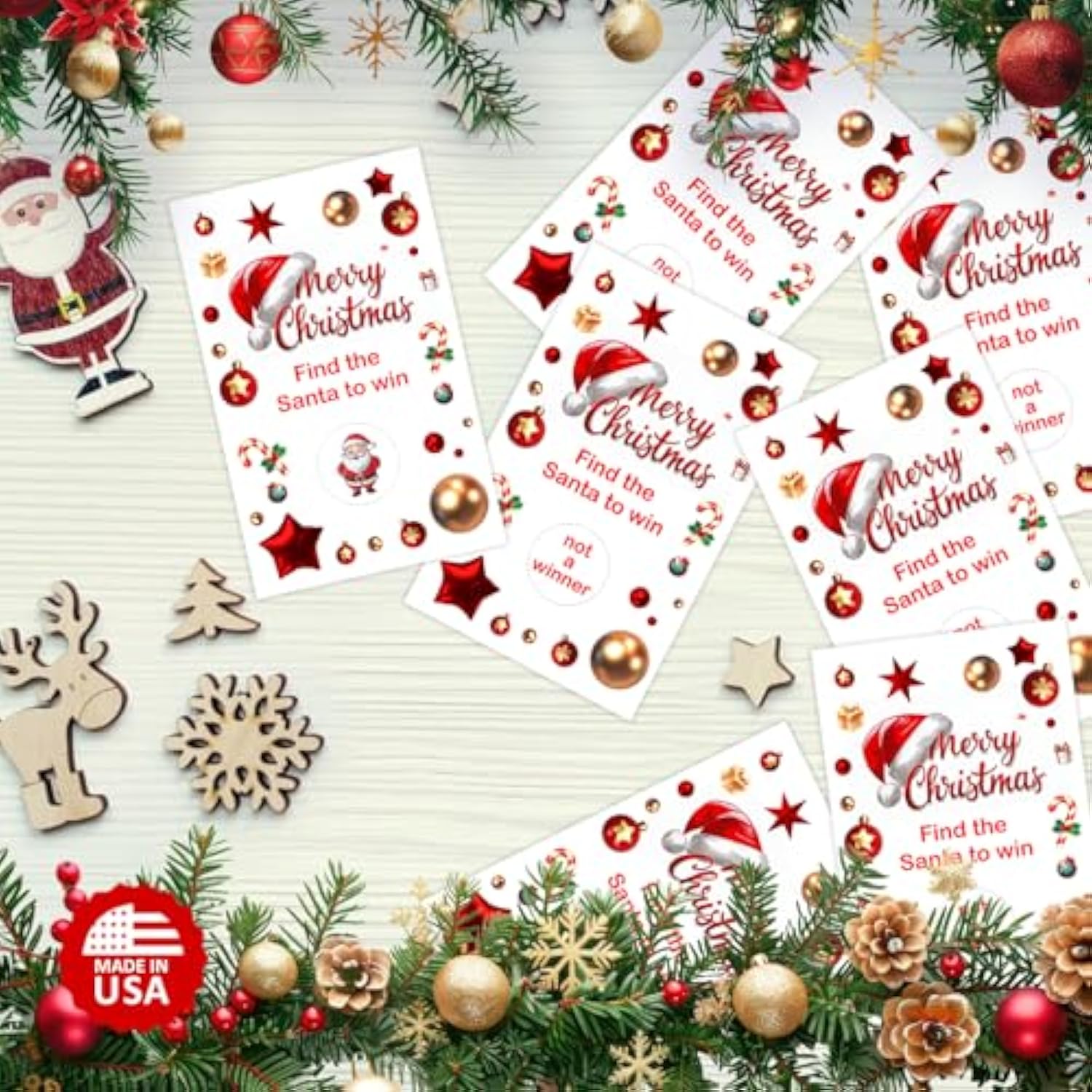 Merry Christmas Party Game Scratch Off, Find The Santa Easy To Play Silly Games, Fun Idea, Ice Breaker Activity. Raffle Cards, Set Of 40 Cards Made In Usa