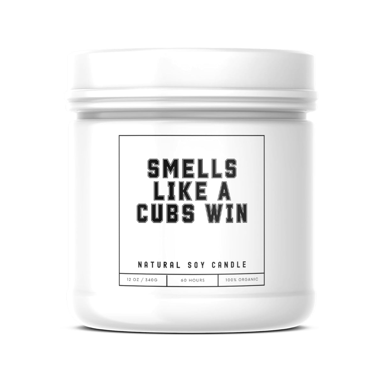 Smells Like A Chi-Cubs Win Sports Candle - Scented Soy Wax Candle (8.0 Oz) 50-60 Hour Burn Time, Cotton Wick, Frosted White Glass Jar, (Vanilla)