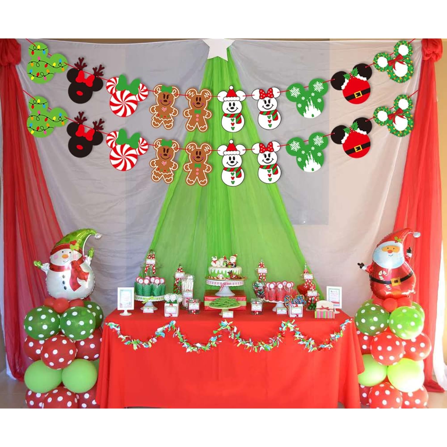 Christmas Mouse Garland Banner - Mouse Theme Decorations For Christmas & Birthday Parties