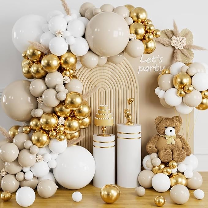 91 Piece White and Gold Balloon Arch Kit DIY Party Decoration Set for Wedding Birthday and Events
