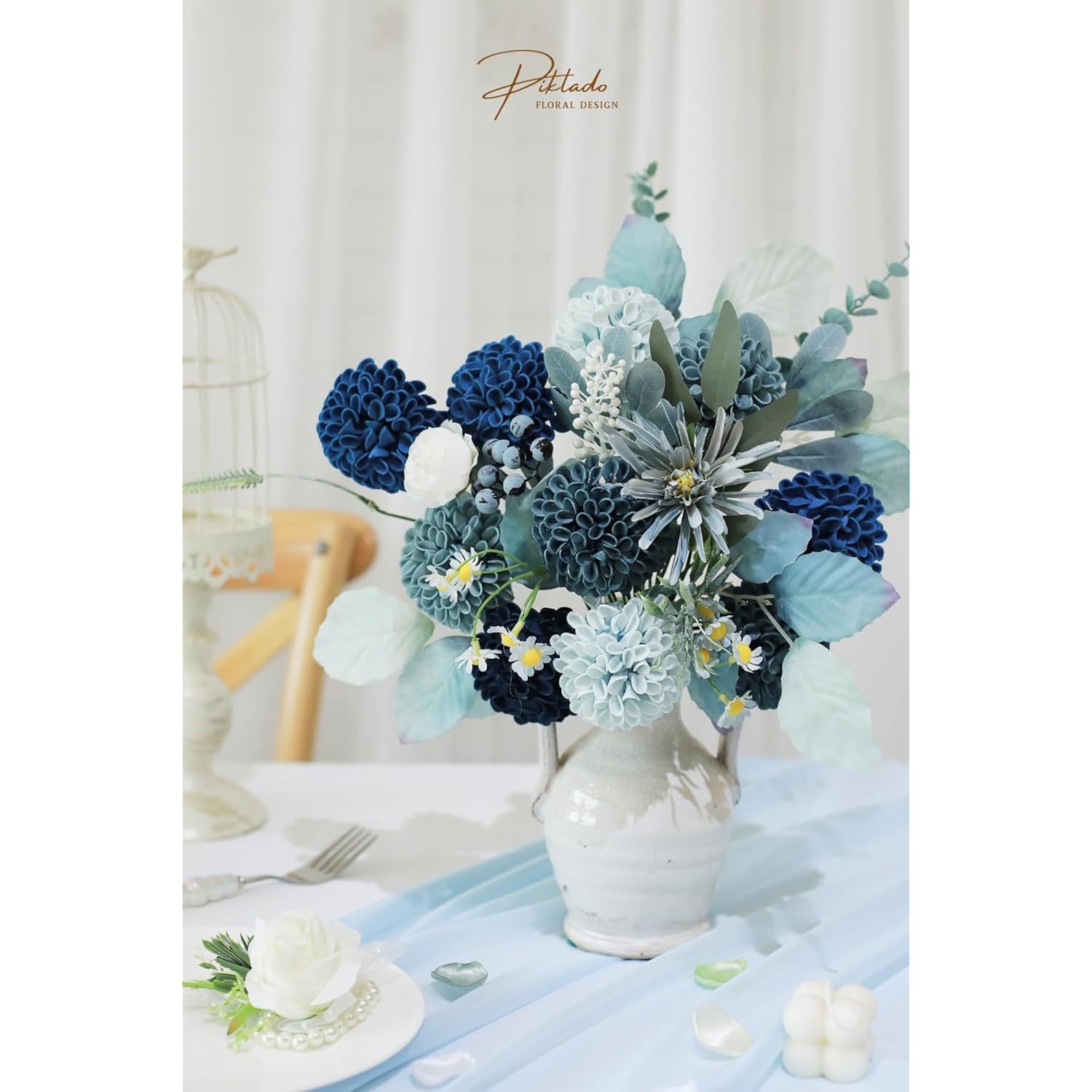 Artificial Wedding Dahlia Flowers 25 Pcs Fake Roses With Stem For Diy Wedding Decor Centerpieces Arrangements Bouquets (Shades Of Navy Blue)
