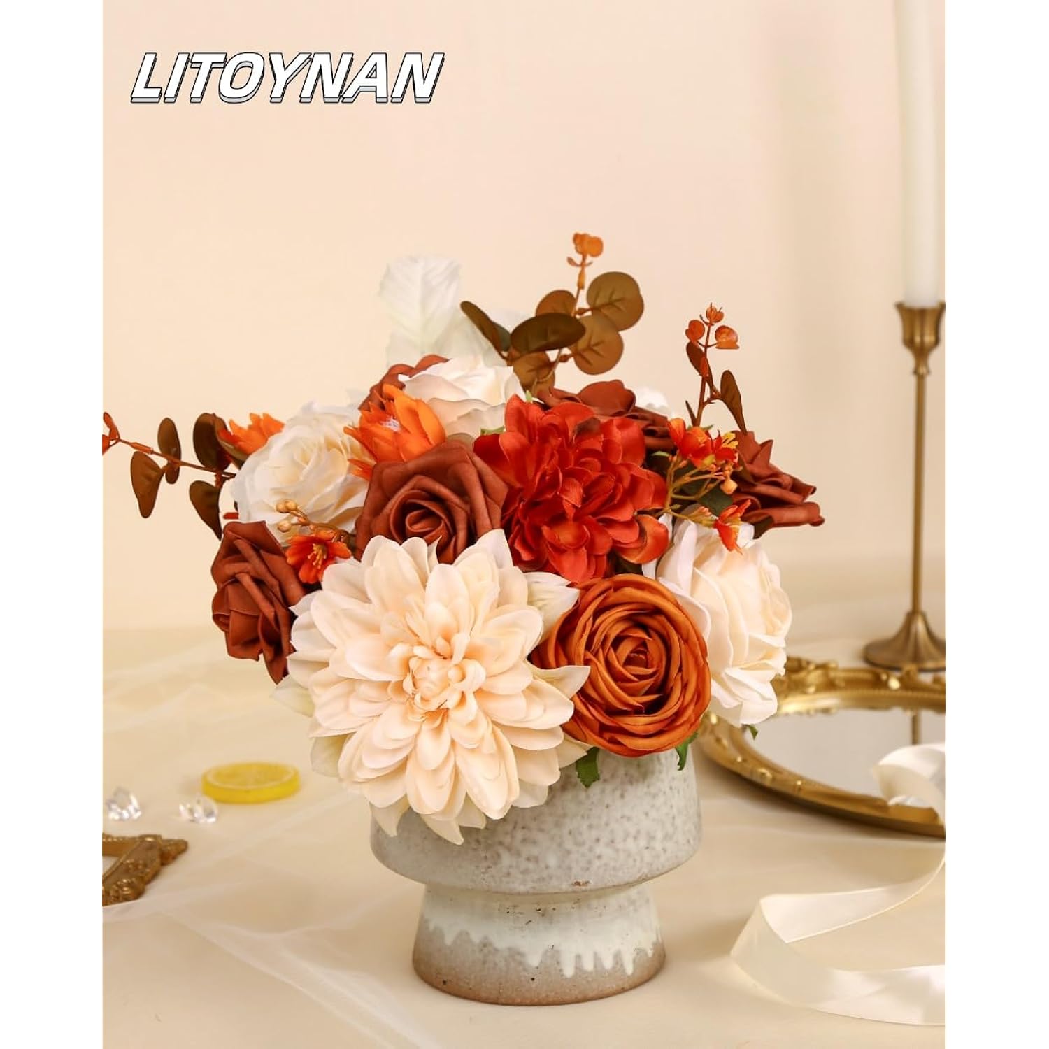 Artificial Flower Box Set Silk Flowers Rose Faux Flowers With Stems For Diy Bridal Wedding Bouquets Centerpieces Arrangements Table Decor Baby Shower Party Home Decor (Chic Terracotta Rust)