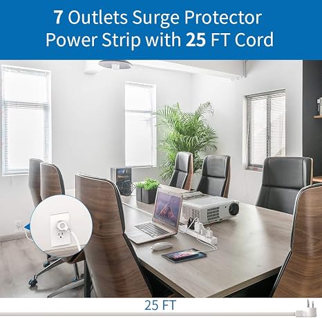 25 Ft Extension Cord Power Strip 7 Outlets 15A Heavy Duty Surge Protector
