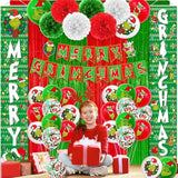 61Pcs Merry Christmas Decorations - Green Monster Door Banner & Porch Sign Hanging Banner For Outdoor Christmas Party Supplies