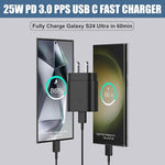 25W Samsung Fast Charger with 10FT Cable for Galaxy S24/S23/S22/Note 20