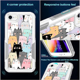 Cute Funny Cats Pattern Hybrid Dual Layer Defender Case for iPhone SE 2022, iPhone 7, iPhone 8, and iPhone SE 2020