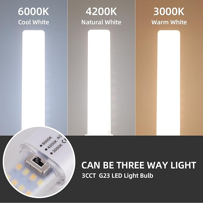 G23 LED Light Bulb 6W 2-Pin PL Replacement for 13W CFL 3 Color Selectable 2 Pack