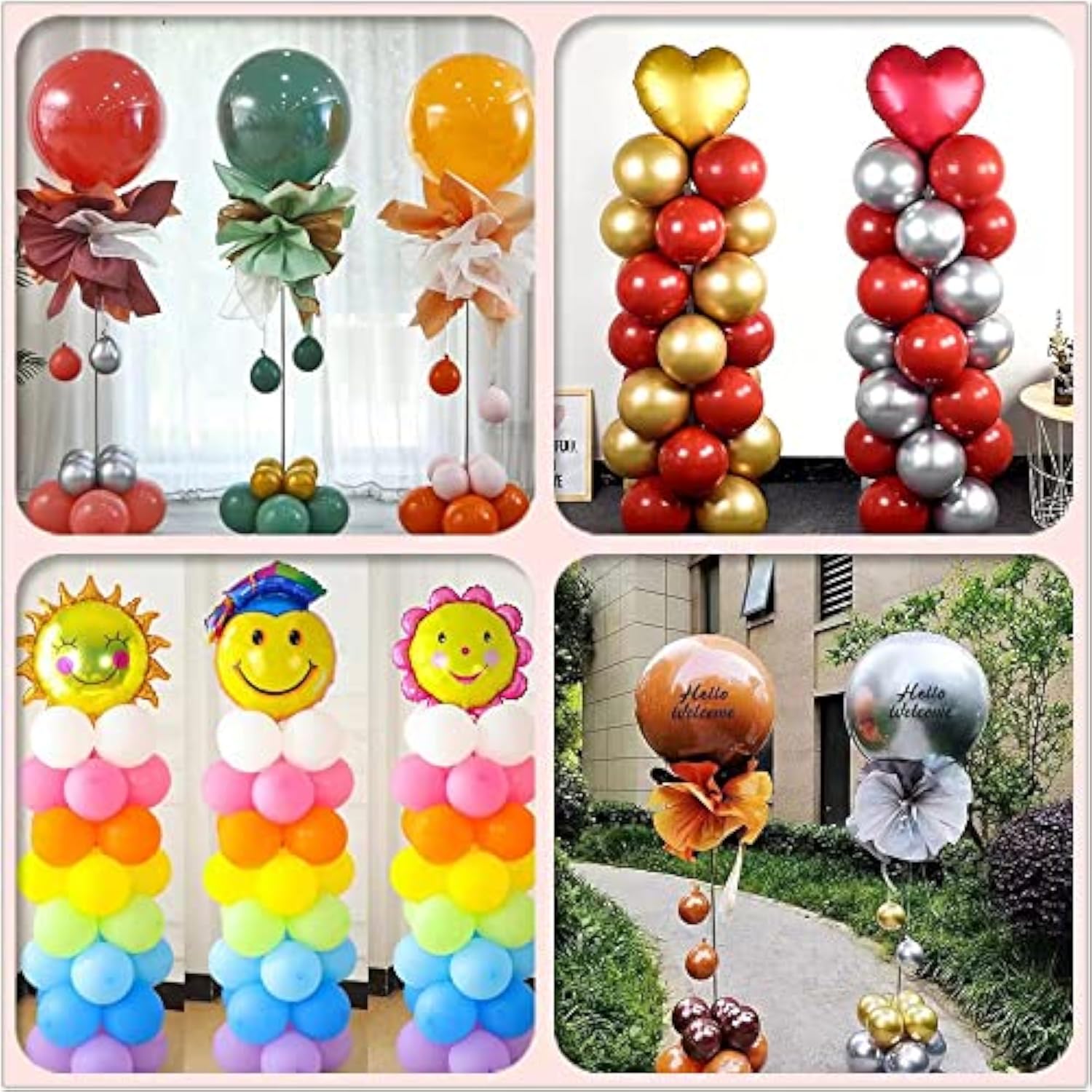 2 Sets Balloon Column Stand Kit, Balloon Stand, Balloon Arch Stand, 7 Feet Height Adjustable Balloon Tower Pillar With Reusable Metal Telescopic Design For Party Decoration