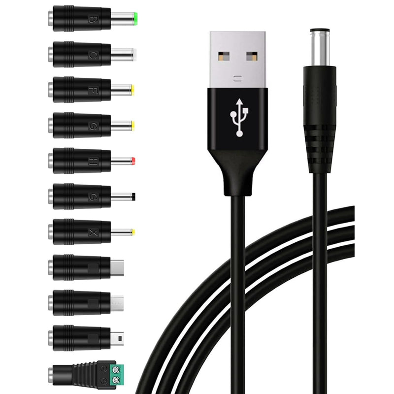 Universal Usb To Dc 5V Power Cord 5.5X2.1Mm Plug Charging Cable With 11 Connec