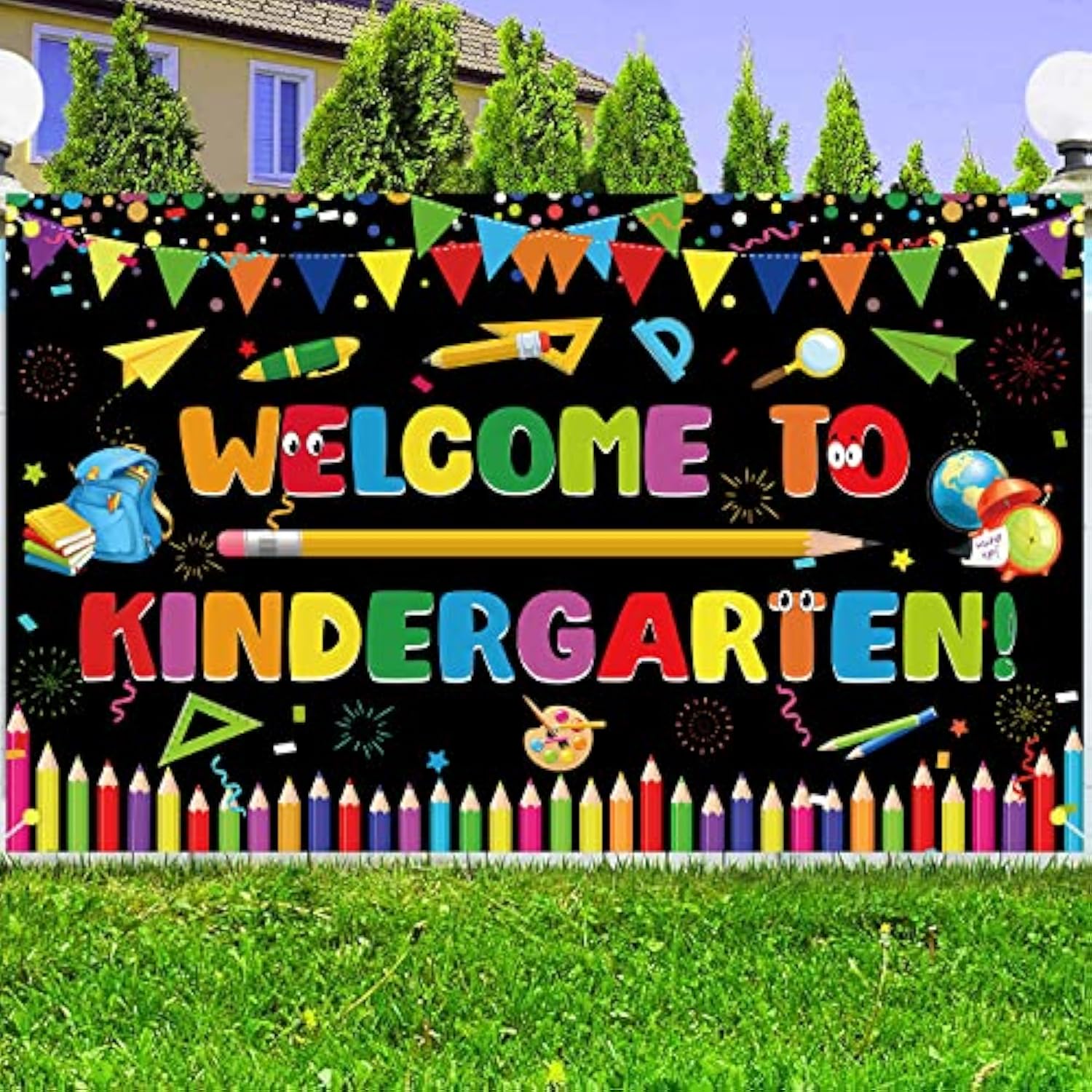 Kindergarten First Day Party Backdrop Welcome Banner Photo Booth Props