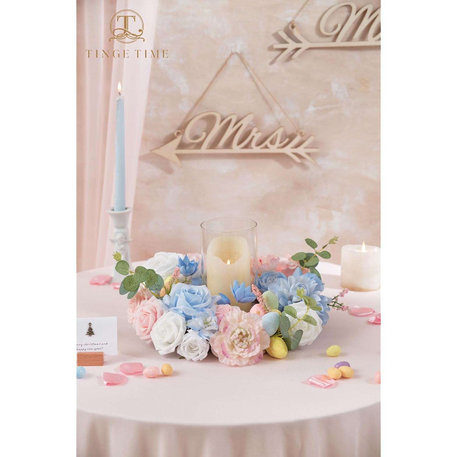 Artificial Flowers Baby Pink & Baby Blue Flower Combo For Diy Wedding Bouquets Table Centerpieces Arrangements Party Baby Shower Home Decorations