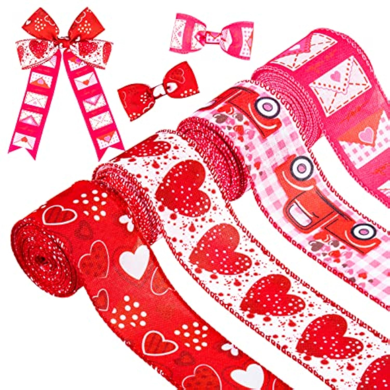 Valentine'S Day Wired Edge Ribbon 26.4 Yards Heart Truck Patterned Cra