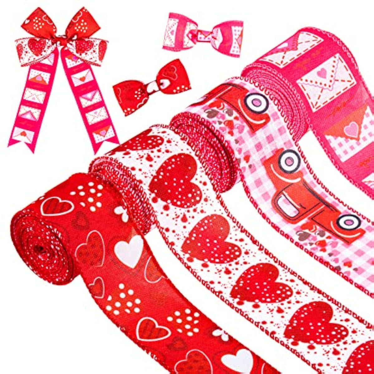 Valentine'S Day Wired Edge Ribbon 26.4 Yards Heart Truck Patterned Cra
