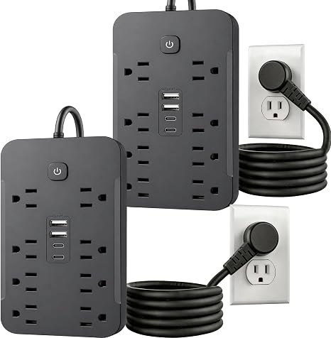 2 Pack Surge Protector Power Strip 8 Outlets 4 USB Ports 2 USB C 6FT Flat Plug Extension Cord