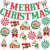 Merry Christmas Candy Banner, Peppermint Decorations Include Candy Banner And Hanging Swirls, Christmas Party Supplies Decorations