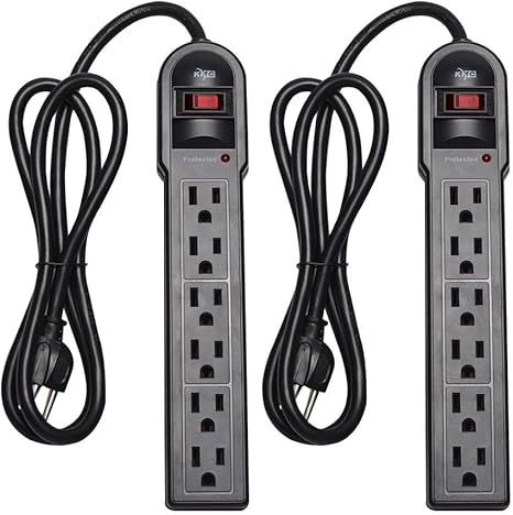 2 Pack 6 Outlet Surge Protector Power Strip 900 Joules 4FT Extension Cord Overload Protection Black