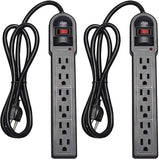 2 Pack 6 Outlet Surge Protector Power Strip 900 Joules 4FT Extension Cord Overload Protection Black