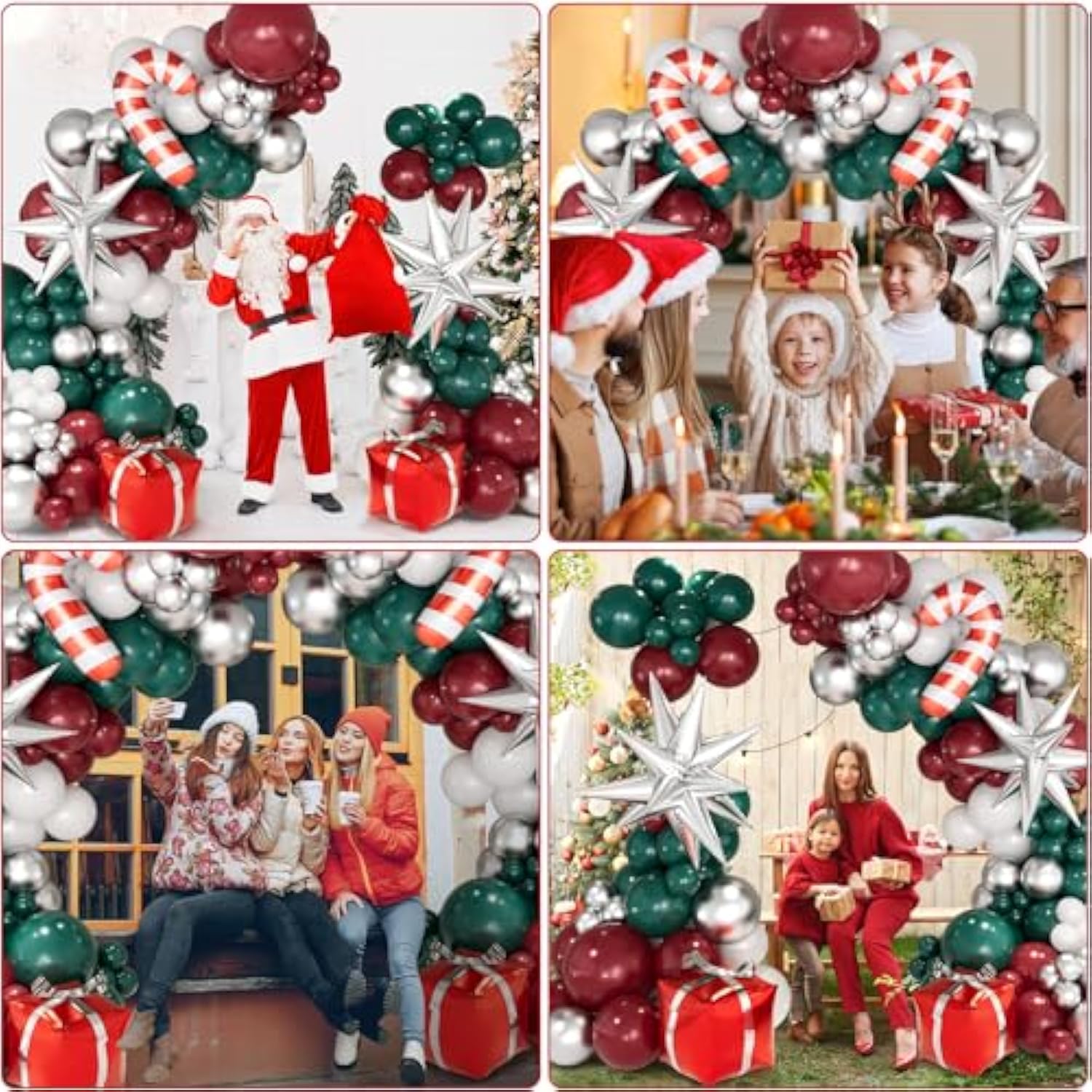 Christmas Balloon Garland Arch Kit With Red Green White Silver Balloons Candy Cane Silver Exploding Star Gift Box Foil Balloons For Christmas Party Decorations Birthday Xmas Party Supplies
