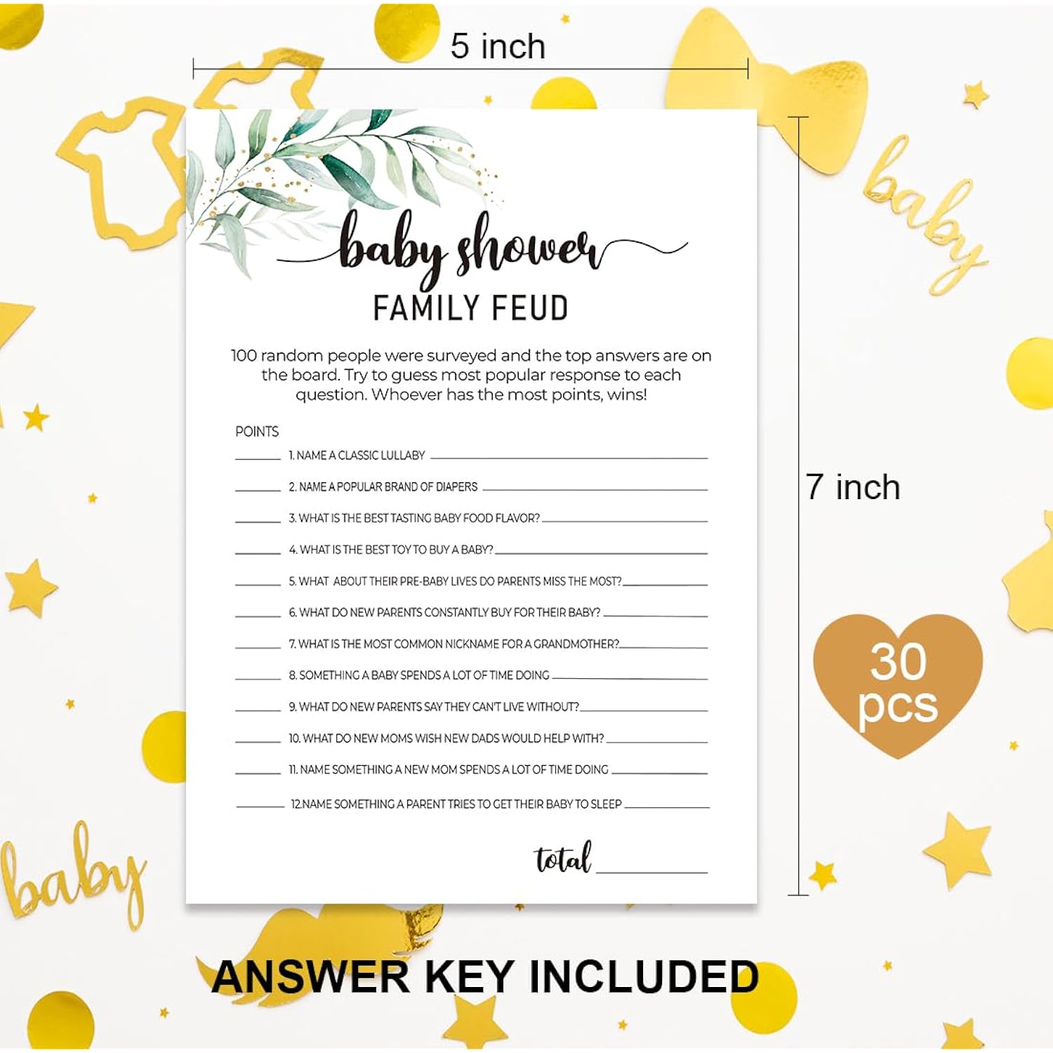 Family Feud Baby Shower Game -Pack Of 30 (Answer Key Included), Fun Baby Shower Games, Baby Shower Trivia, Baby Shower Ideas- Ff04