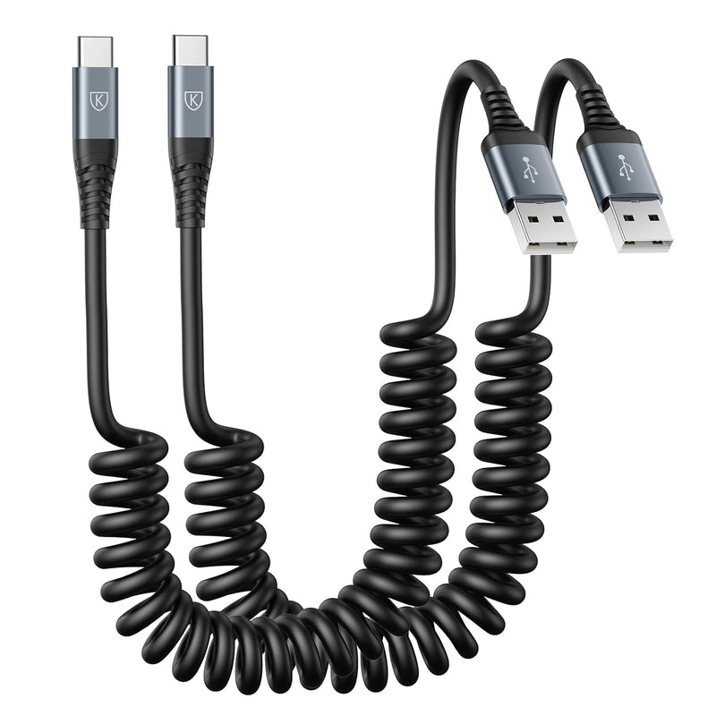 Usb Type C Charger Cable Fast Charging, [2-Pack, 3Ft] Coiled Usb A To Type C C