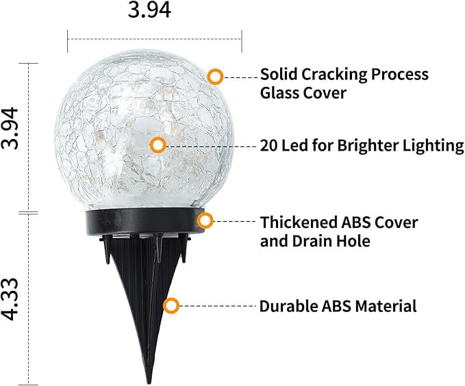Solar Globe Lights Outdoor Waterproof Cracked Glass Ball Garden Orbs Patio Yard Decor
