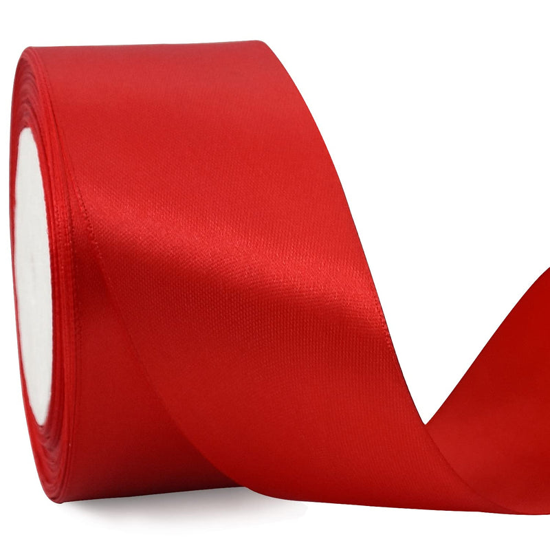 2 Inch X 25 Yards Wide Red Satin Ribbon Solid Fabric Ribbons Roll For Valentin