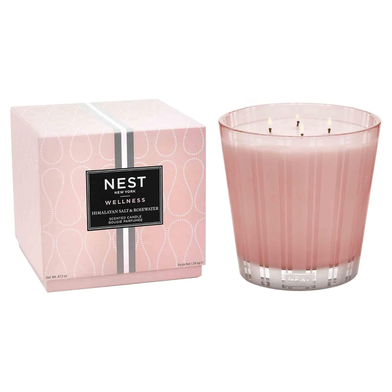 Scented Luxury 4-Wick Candle, Himalayan Salt & Rosewater - 43.7 Oz - Up To 120-Hour Burn Time - Reusable Glass Vessel