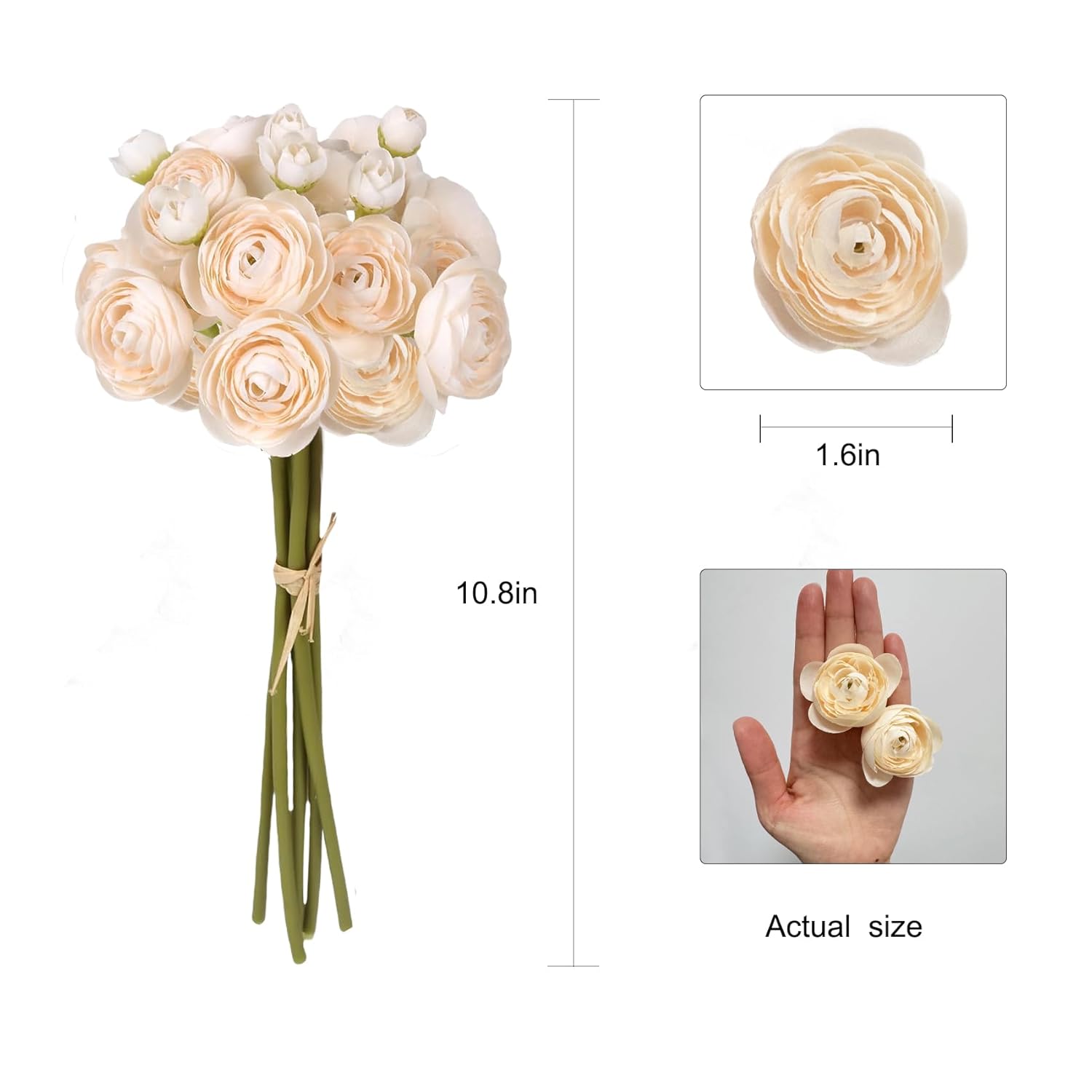 18 Pcs Champagne Ranunculus Artificial Flowers Silk Ranunculus Flowers Bulk Real Touch Mini For Wedding Diy Bouquets Home Decor Arrangements