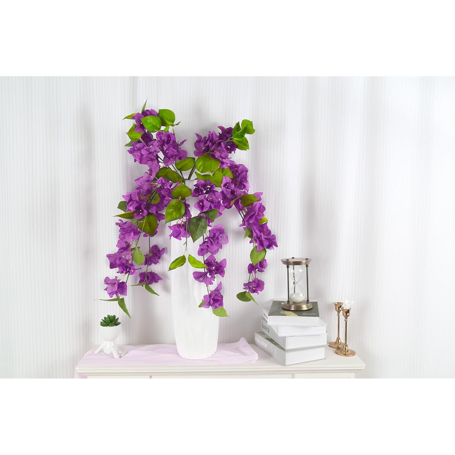 2Pcs Artificial Bougainvillea Flowers For Outdoors 25.6Inch Dark Purple Bougainvillea Hanging Flowers Fake Triangle Plum Vine Flower For Home Porch Garden Patio Yard(Dark Purple)