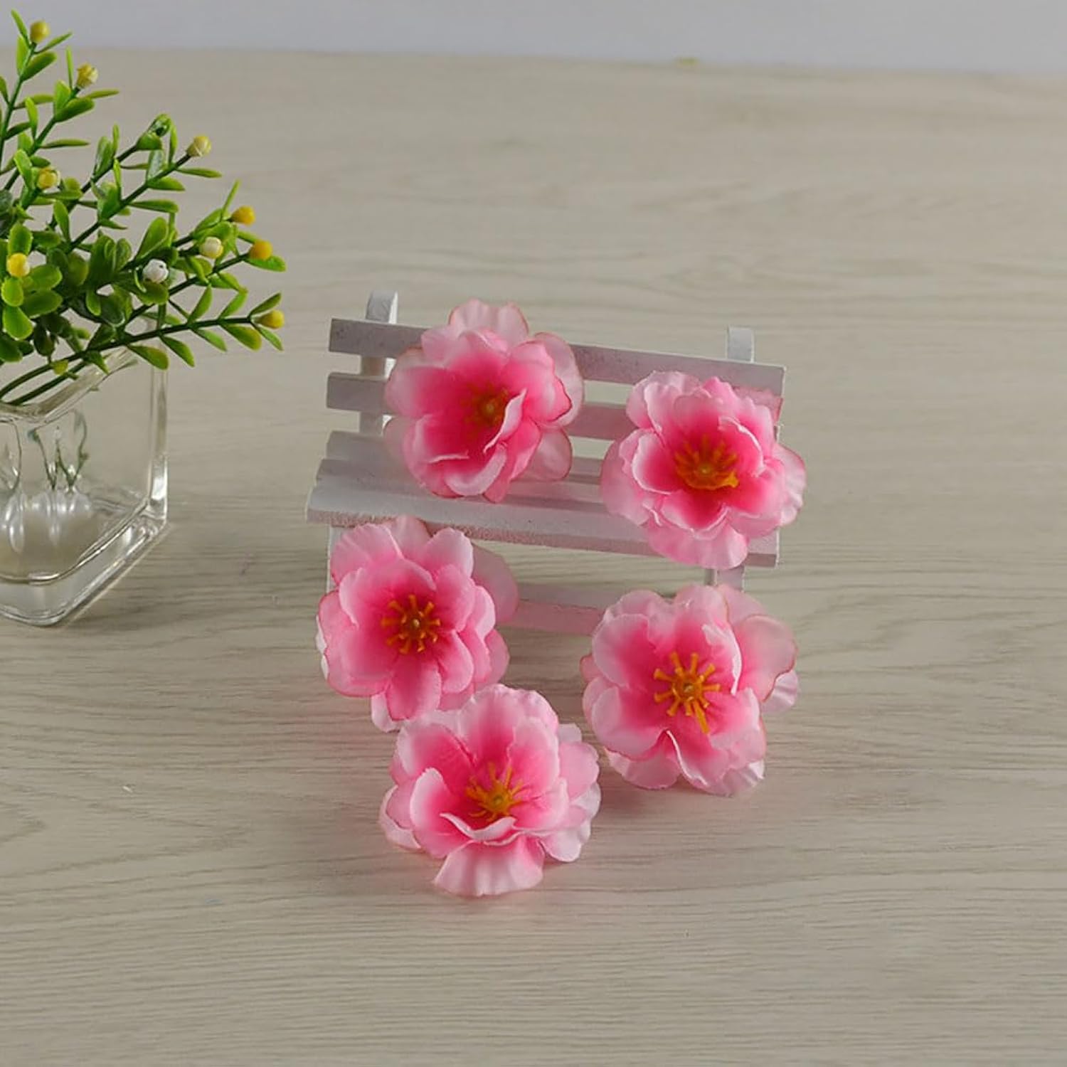 100 Pcs Artificial Cherry Blossoms Heads Silk Peach Flowers Faux Flower Heads Fake Small Flowers Floral Head Decors Party Decoration Flowers