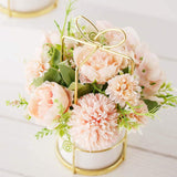 Fake Artificial Flowers In Vase Faux Peony Silk Hydrangea Flower Centerpieces Décor For Wedding Table Decoration(Pink In Gold)