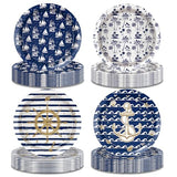 32 Pcs Nautical Anchor Paper Plates -7 Inch Nautical Disposable Navy Anchor Dessert Plates | Cruise Ship Party Decorations for Boys Birthday, Baby Shower, Sailor Boat Themed Party Supplies, 4 Styles