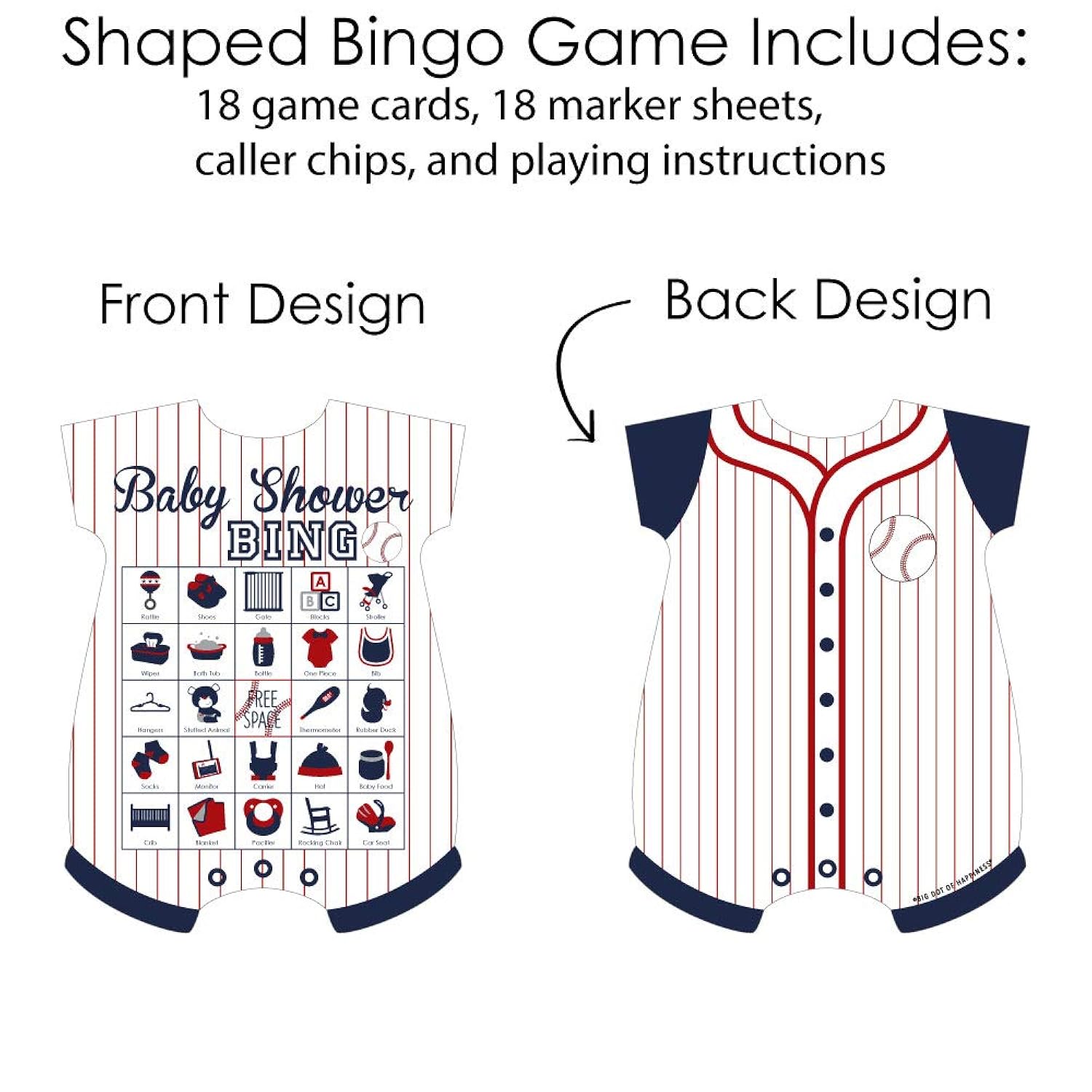 Big Dot of Happiness Batter Up - Baseball - Picture Bingo Cards and Markers - Baby Shower Shaped Bingo Game - Set of 18