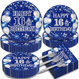 200Pcs 16Th Birthday Party Tableware Set, Blue And Silver Happy 16Th Birthday Party Decorations Supplies For Boys Girls 16 Years Old Party Dessert Plates Napkins Forks Favors, Serve 50