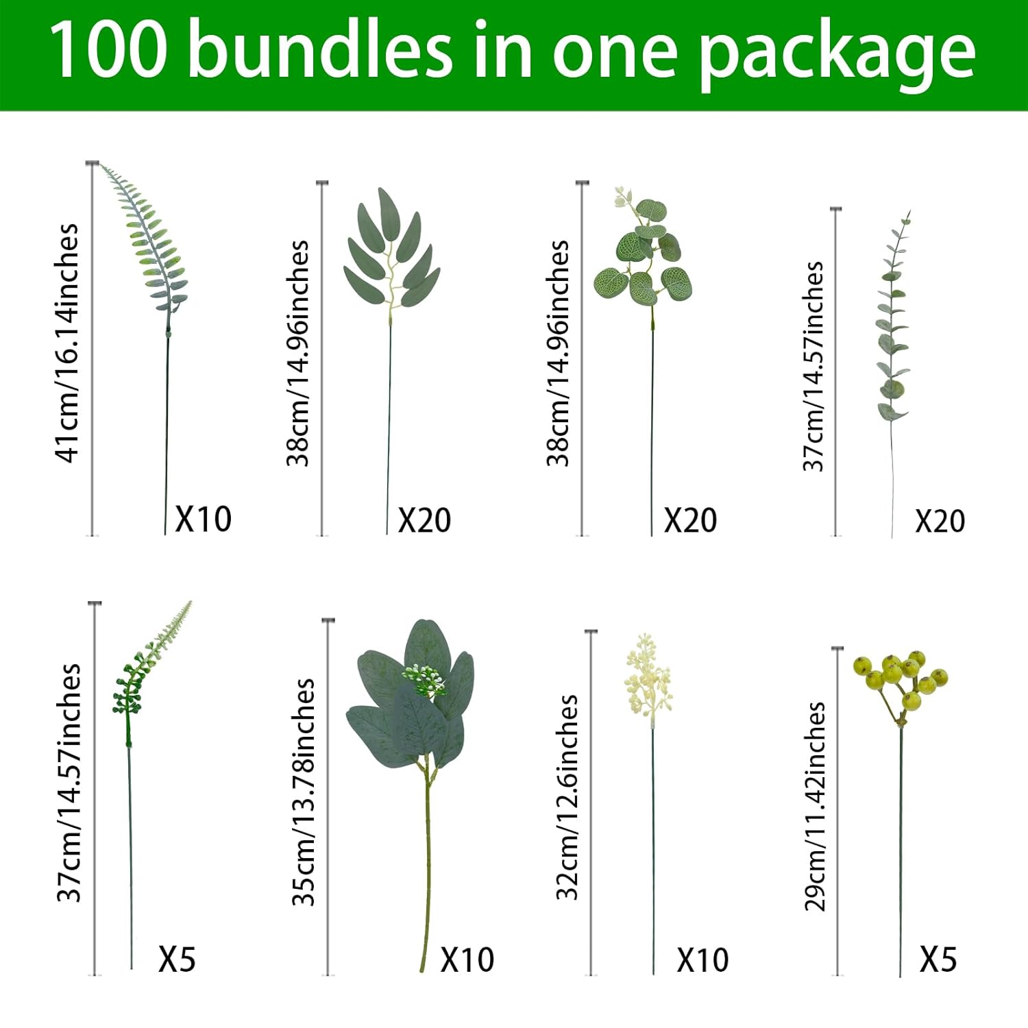 100Pcs 8 Kinds Artificial Mixed Eucalyptus Leaves Stems, Faux Greenery Stems Bulk For Centerpieces Wedding Bouquets Floral Arrangement Home Décor