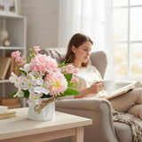 2 Potted Pink White Hydrangea Artificial Flowers Indoor Fake Plant Bathroom Accessories Decor?Faux Silk Flowers Arrangement In Vase Centerpieces For Tables Dresser Shelf Decor Aesthetic