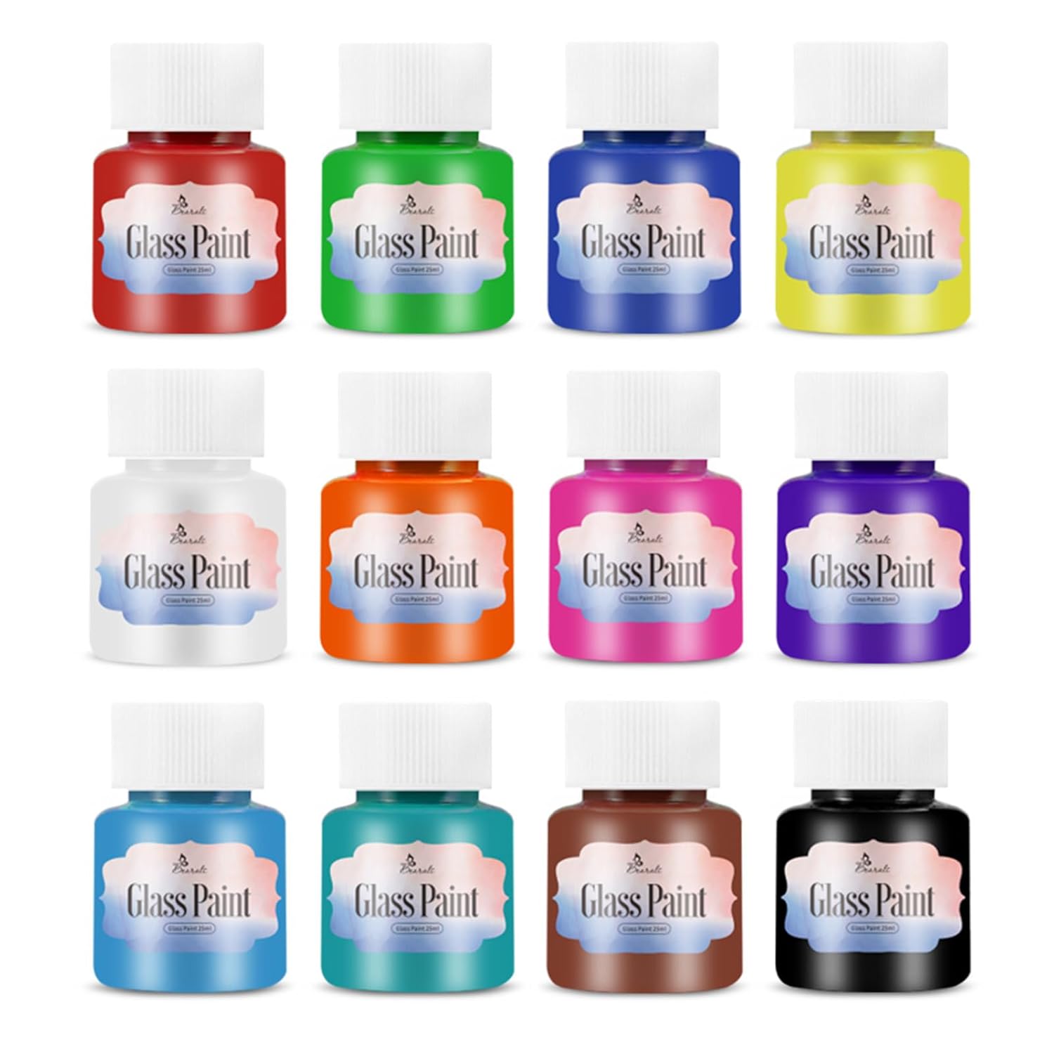 Bearals Glass Paint, Stained Glass Painting, Non-Toxic Glass Paint For Glass, Windows, Wine Bottles, And Ceramics (12 X 0.84 Fl.Oz)