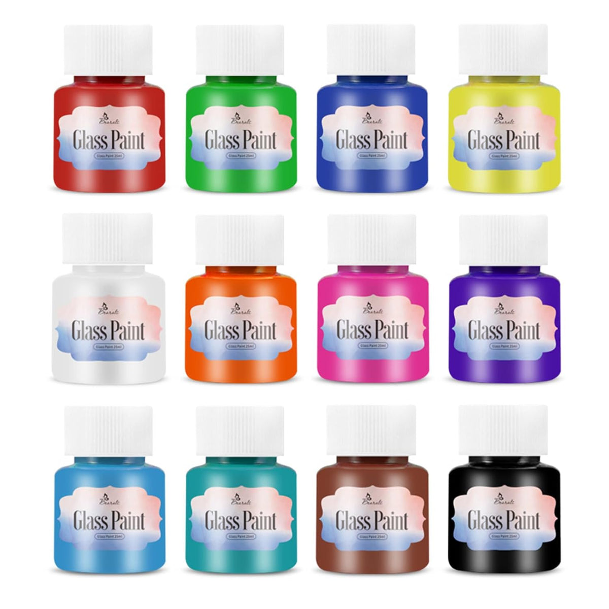 Bearals Glass Paint, Stained Glass Painting, Non-Toxic Glass Paint For Glass, Windows, Wine Bottles, And Ceramics (12 X 0.84 Fl.Oz)