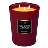Homelights Scented Candles - Large Jar Aromatherapy, Natural Soy Wax, 130 Hour Long Burning, Ruby Cherry & Merlot