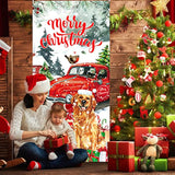 Red Truck & Golden Retriever Christmas Door Cover 73x36 Inch Welcome Banner