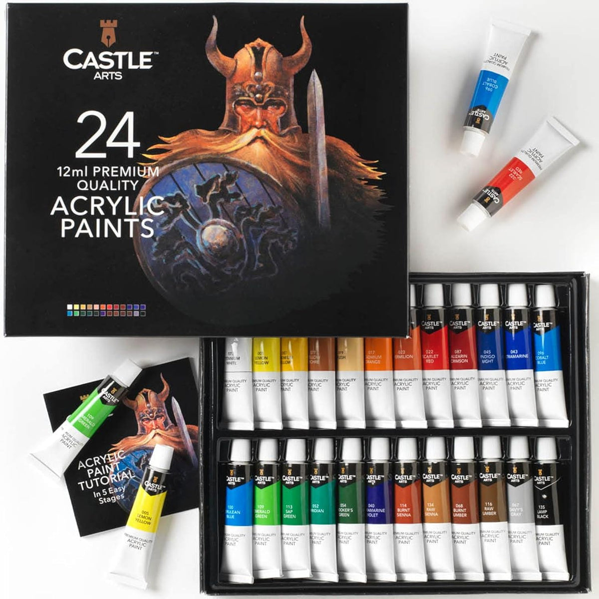 24 X 12Ml Acrylic Paint Set | Value Beginner Set For Starters Or Adult Artists | Quality Intense Colors | Smooth To Use On Range Of Surfaces | In Neat Presentation Box