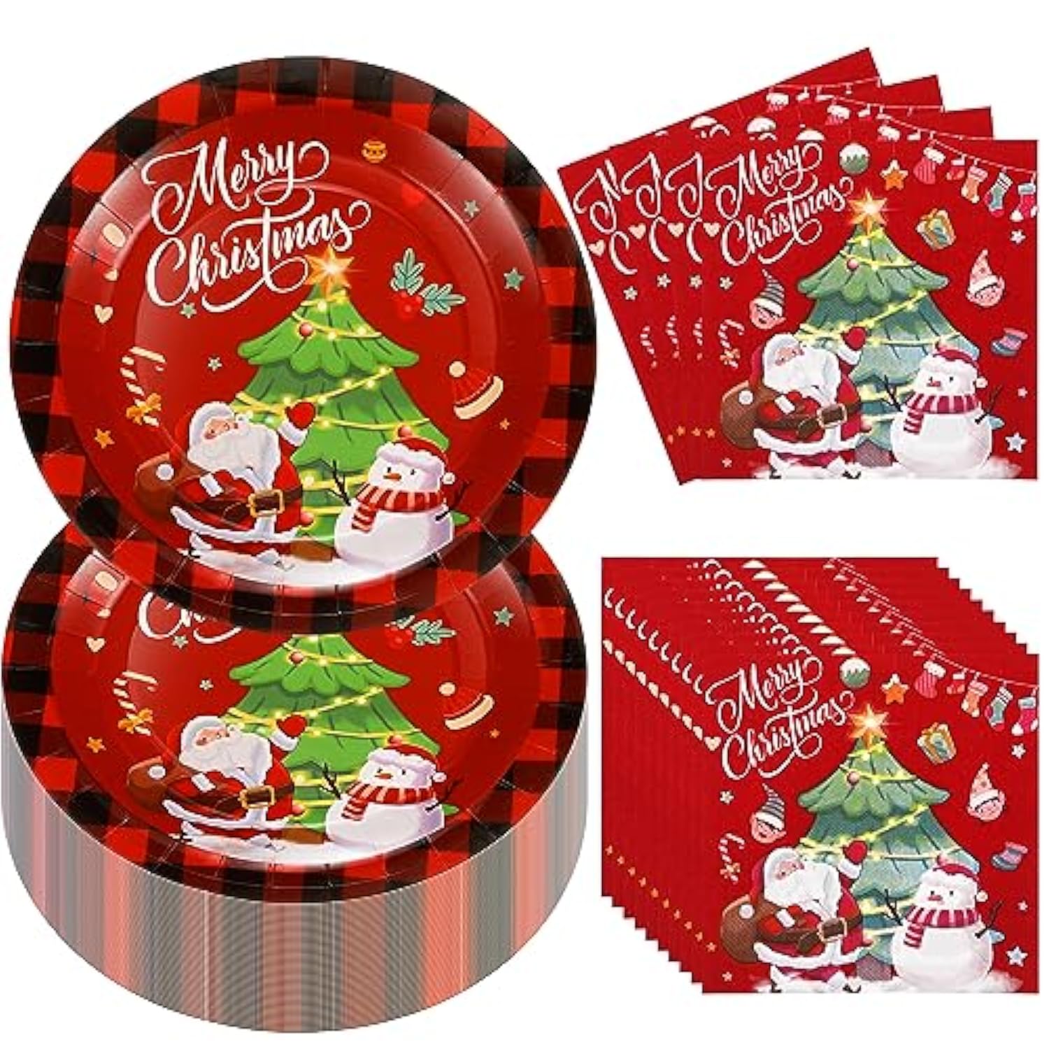 100 Pcs Christmas Paper Plates And Napkins Sets Disposable Dessert Plates Napkins Christmas Party Supplies Merry Christmas Tableware Set For Dinner Lunch Dessert Appetizer, Serves 50