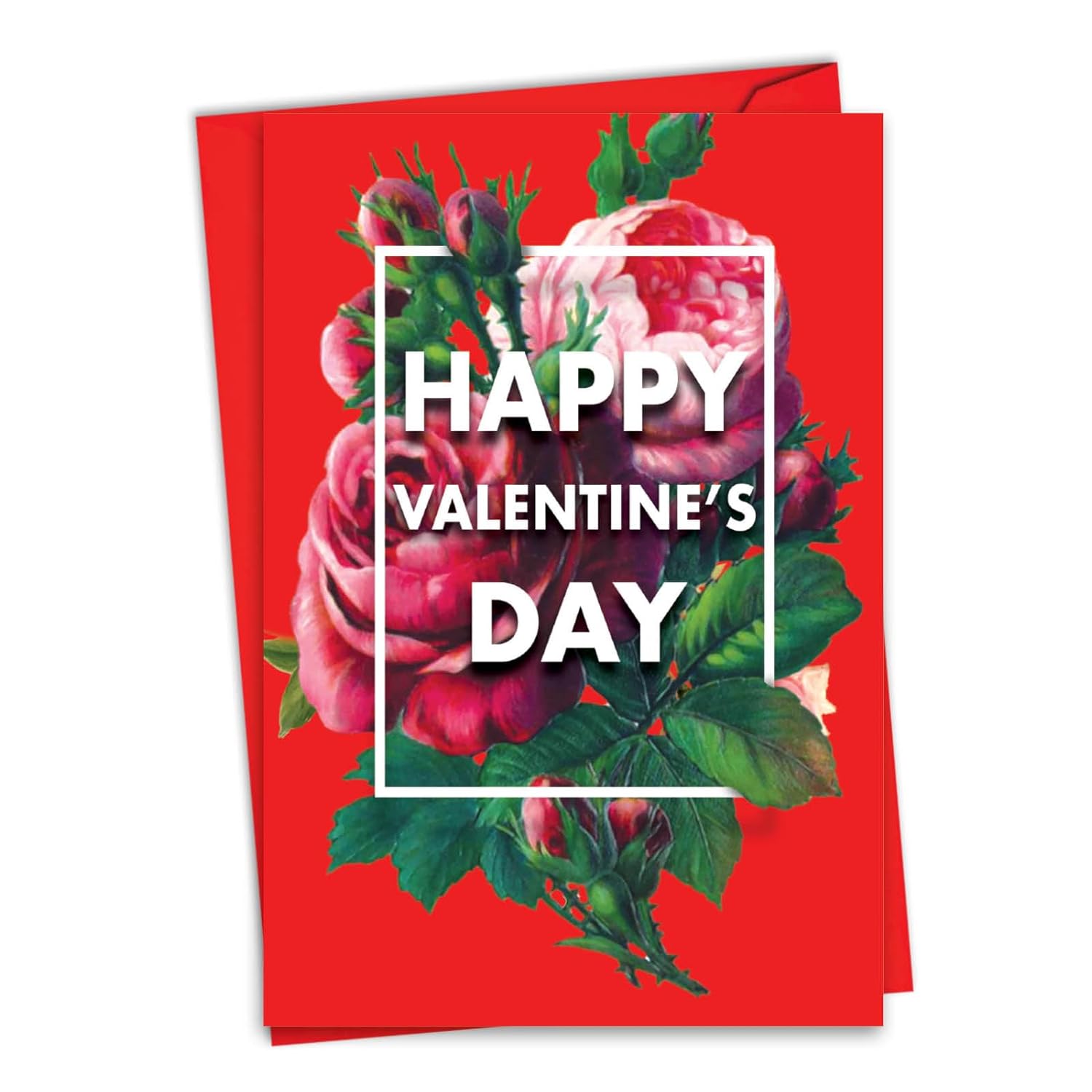 Valentine'S Day Greeting Card With 5 X 7 Inch Envelope (1 Card) Flowers For Valentine C3532Vdg