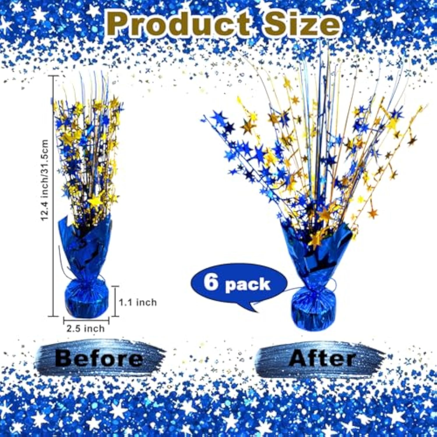 6 Pack Metallic Foil Star Burst Table Centerpiece Gold & Blue Party Decor