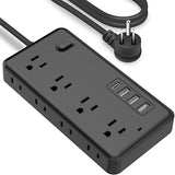 10FT Surge Protector Power Strip 8 Outlets 3 USB Ports 1 USB C Flat Plug