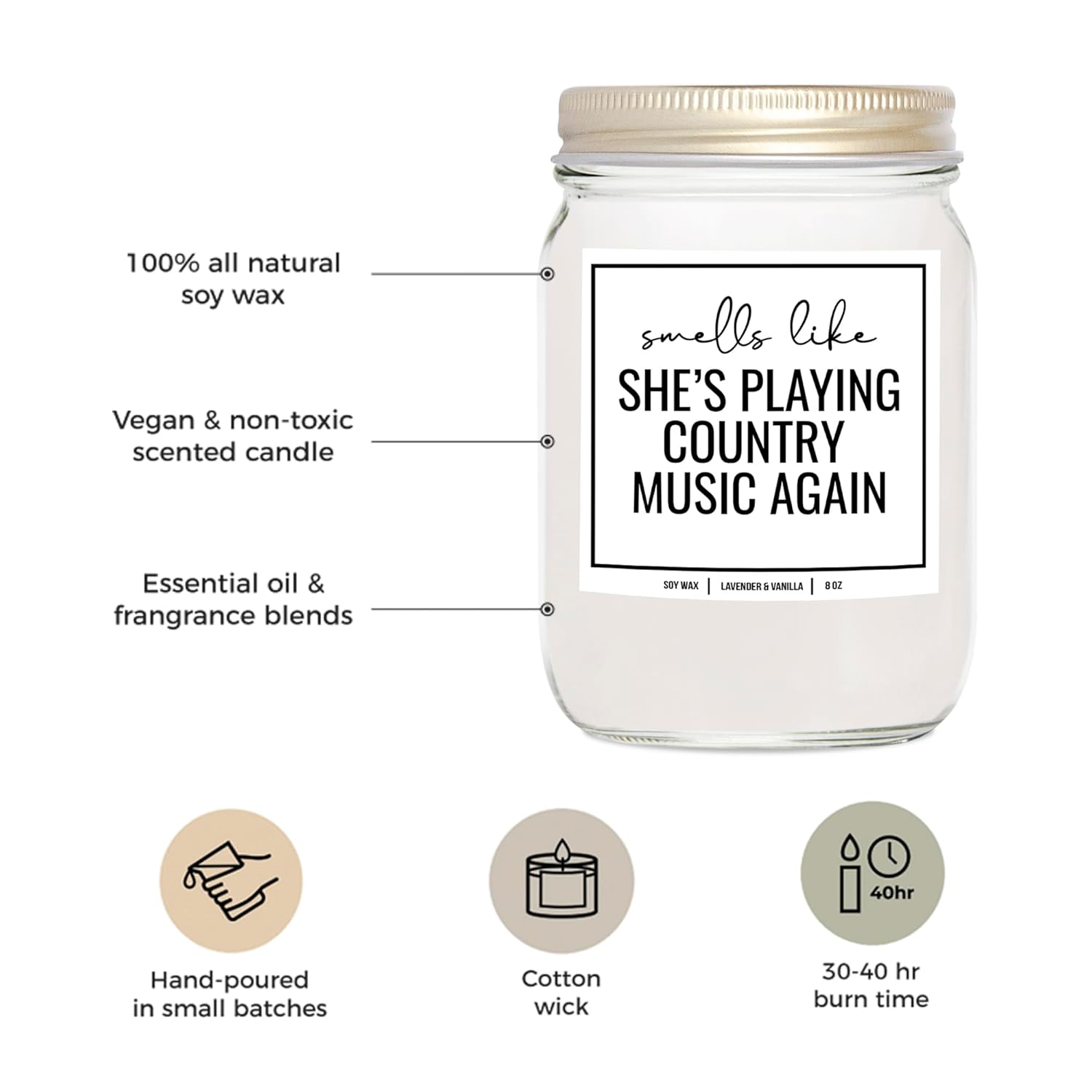 You Nique Designs Candle For Country Music Fan - 8Oz Candle - Cowgirl Gifts For Country Music Lovers - Cool Country Music Gifts For Music Lovers (Lavender & Vanilla)