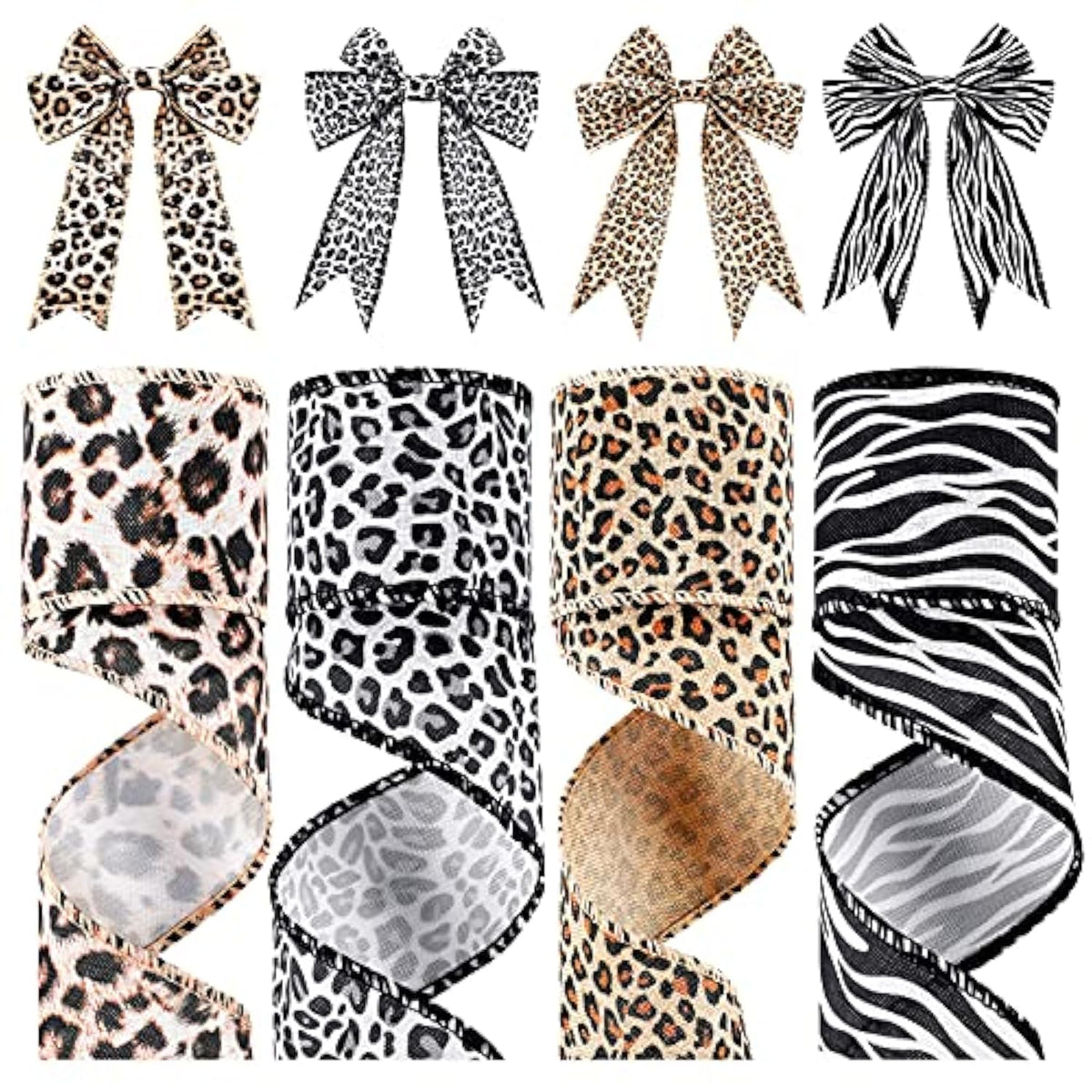 4 Rolls 20 Yards Leopard Print Ribbon Animal Print Ribbon Zebra Cheeta