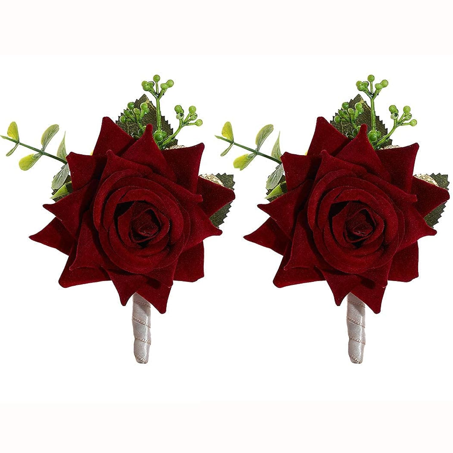 Wedding Flower Boutonniere Groom Rose Buttonholes Prom Suit Decoration For Men(Red Wine)