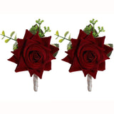 Wedding Flower Boutonniere Groom Rose Buttonholes Prom Suit Decoration For Men(Red Wine)